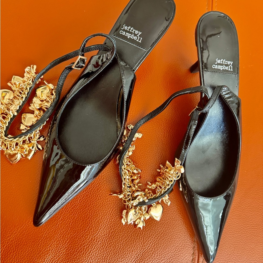Jeffrey Campbell Black Patent Heels with Gold Accents ankle strap - Picture 3 of 9